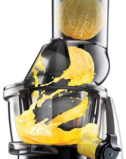 Juicer easily crushes 3" (or less) diameter fruits and easily turns them into juice